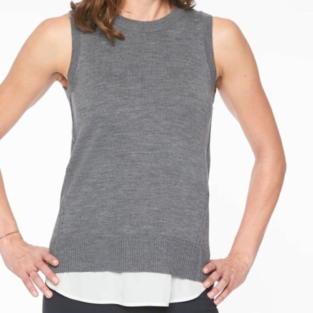 Athleta Light Grey Heather Itinerary Merino Wool Sweater Tank Size Medium